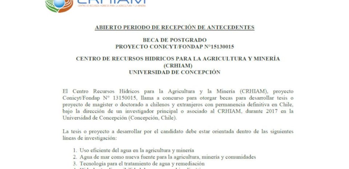 Se extiende plazo de postulación para becas de postgrado de CRHIAM