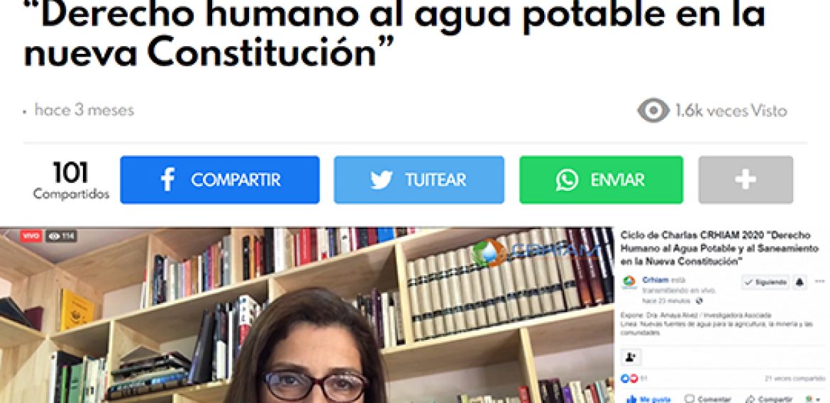 Ciclo de charlas en línea de Centro CRHIAM se inició con el tema “Derecho humano al agua potable en la nueva Constitución”