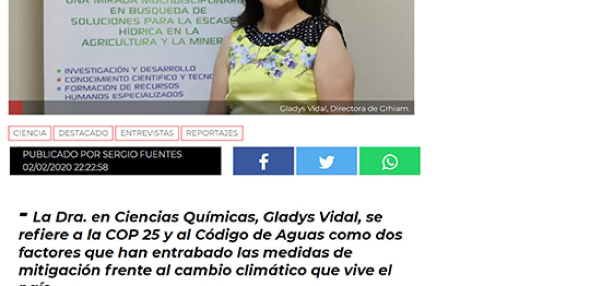 Gladys Vidal, Directora de Crhiam: Cambio climático y escasez hídrica en Chile