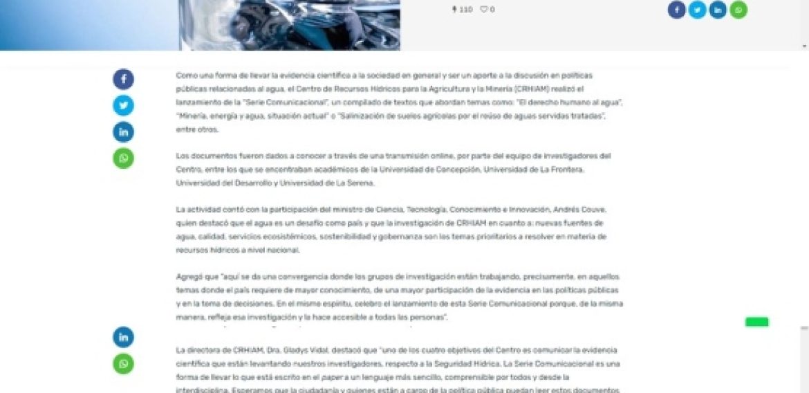 Crhiam lanza serie comunicacional con textos que abordan temas como el derecho humano al agua