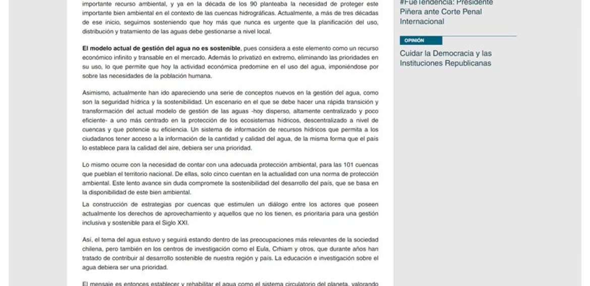 Día Mundial del Agua: la urgencia de transformar el modelo chileno