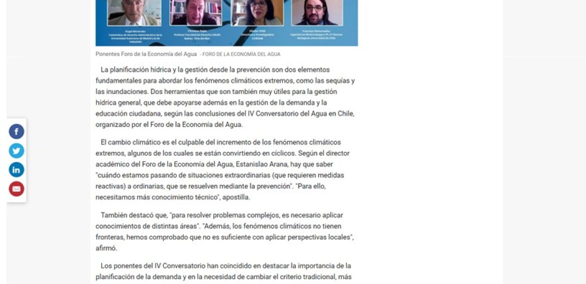 El Foro de la Economía del Agua aboga por la planificación y gestión desde la prevención para frenar el cambio climático