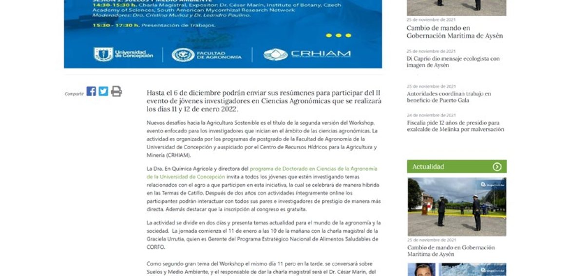 Abiertas las inscripciones para el II Workshop de jóvenes investigadores en Ciencias Agronómicas