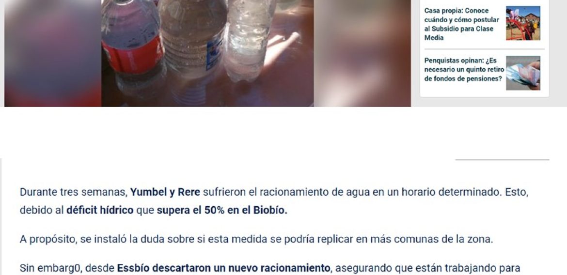 Essbio descarta racionamiento de agua en el Biobío