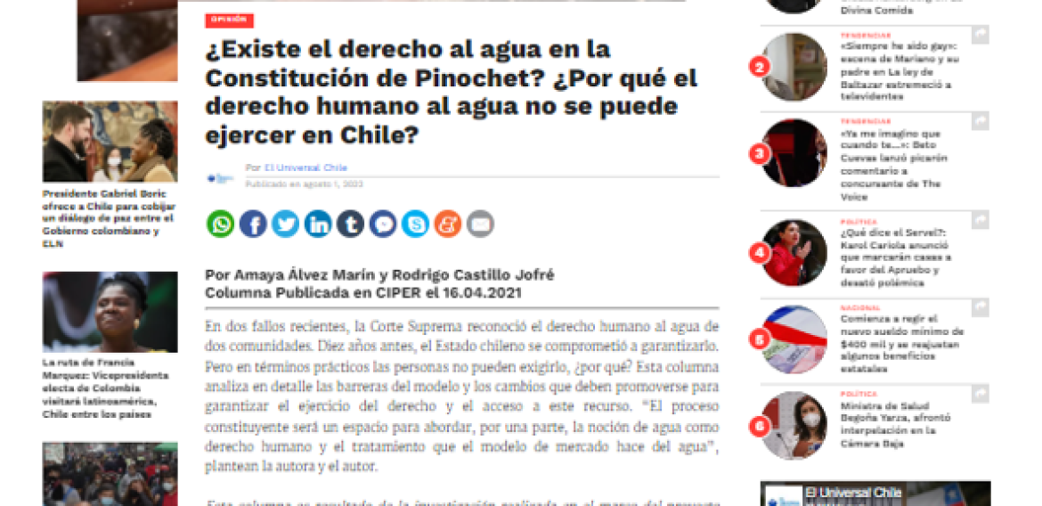 ¿Existe el derecho al agua en la Constitución de Pinochet? ¿Por qué el derecho humano al agua no se puede ejercer en Chile?