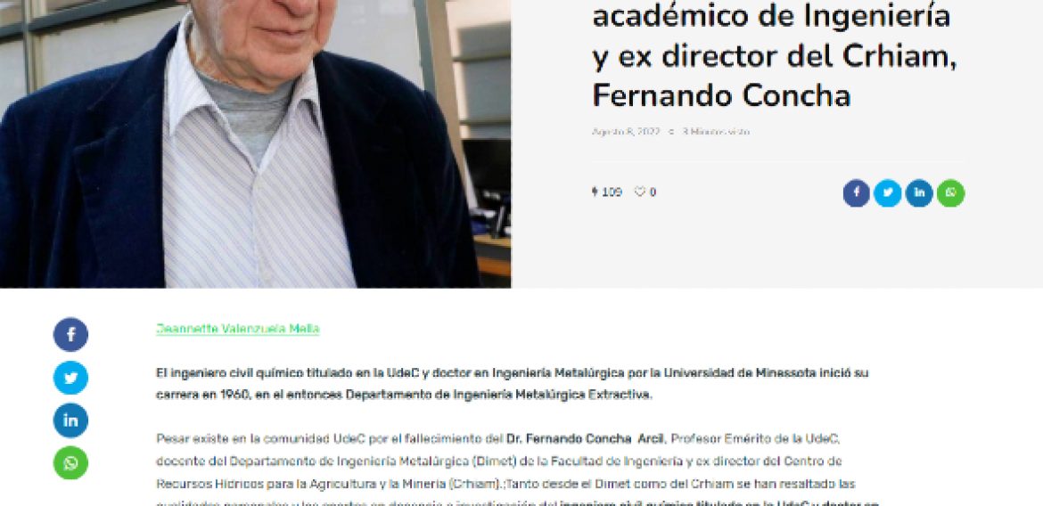 UdeC lamenta deceso de académico de Ingeniería y ex director del Crhiam, Fernando Concha