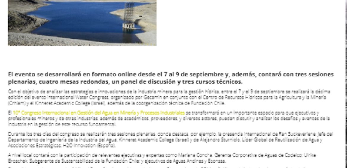 Water Congress 2022 pondrá foco en la crisis hídrica y sus efectos en la industria