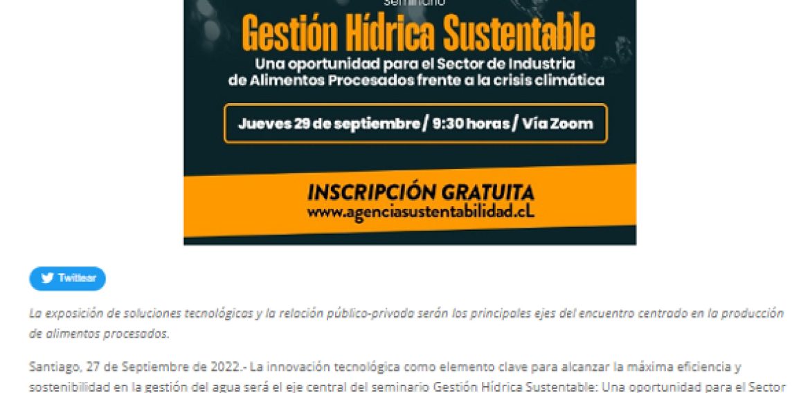 Seminario virtual ASCC-ODEPA-Chilealimentos: Expertos debatirán sobre desafíos y soluciones en la gestión sustentable del agua