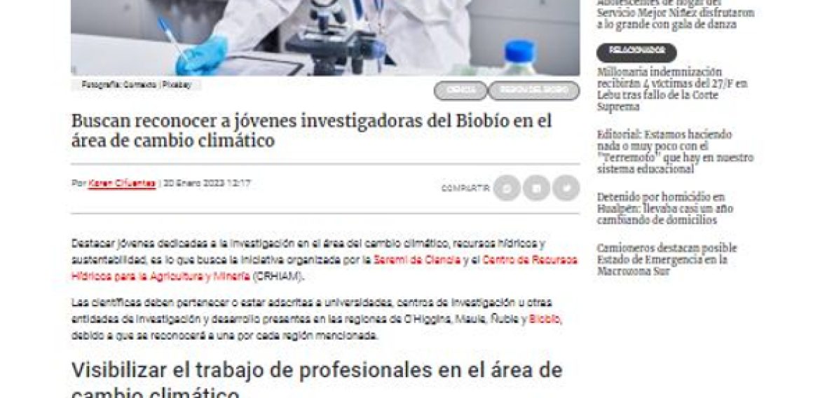 Buscan reconocer a jóvenes investigadoras del Biobío en el área de cambio climático