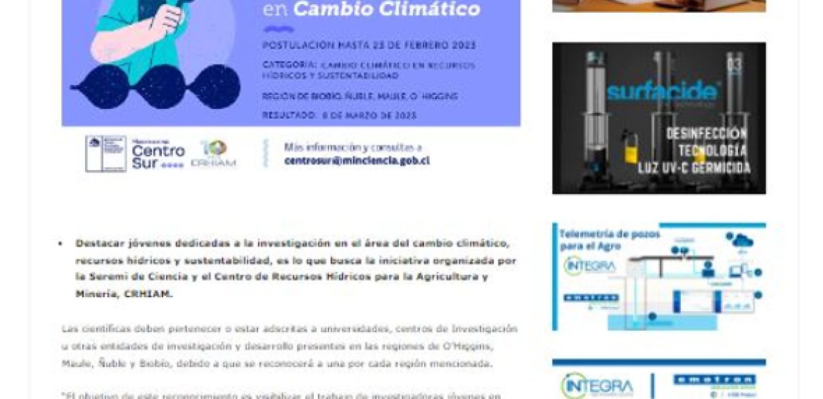 Seremi de Ciencia Centro Sur y CRHIAM buscan reconocer a jóvenes investigadoras