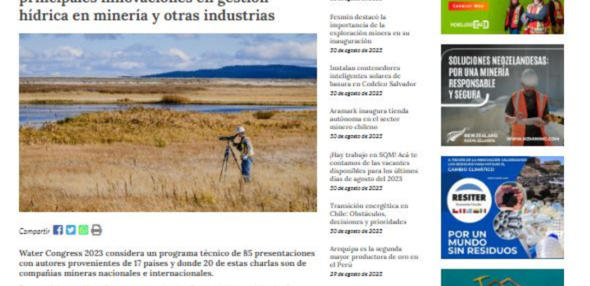 Water Congress 2023 dará a conocer las principales innovaciones en gestión hídrica en minería y otras industrias