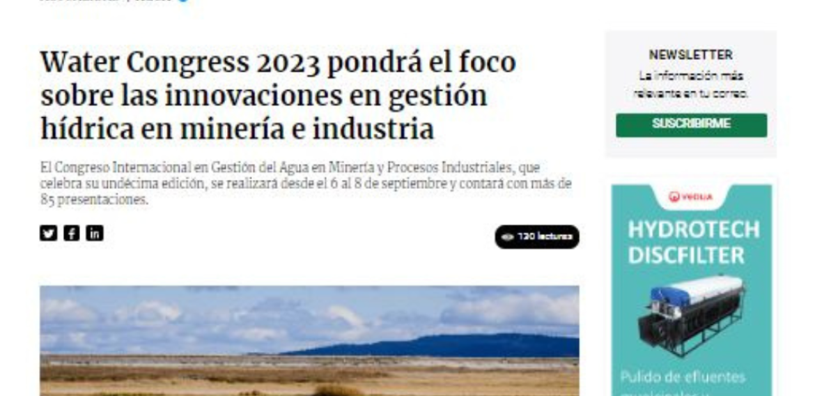 Water Congress 2023 dará a conocer las principales innovaciones en gestión hídrica en minería y otras industrias