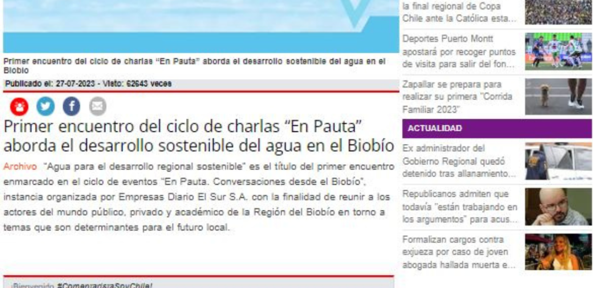 Primer encuentro del ciclo de charlas “En Pauta” aborda el desarrollo sostenible del agua en el Biobío