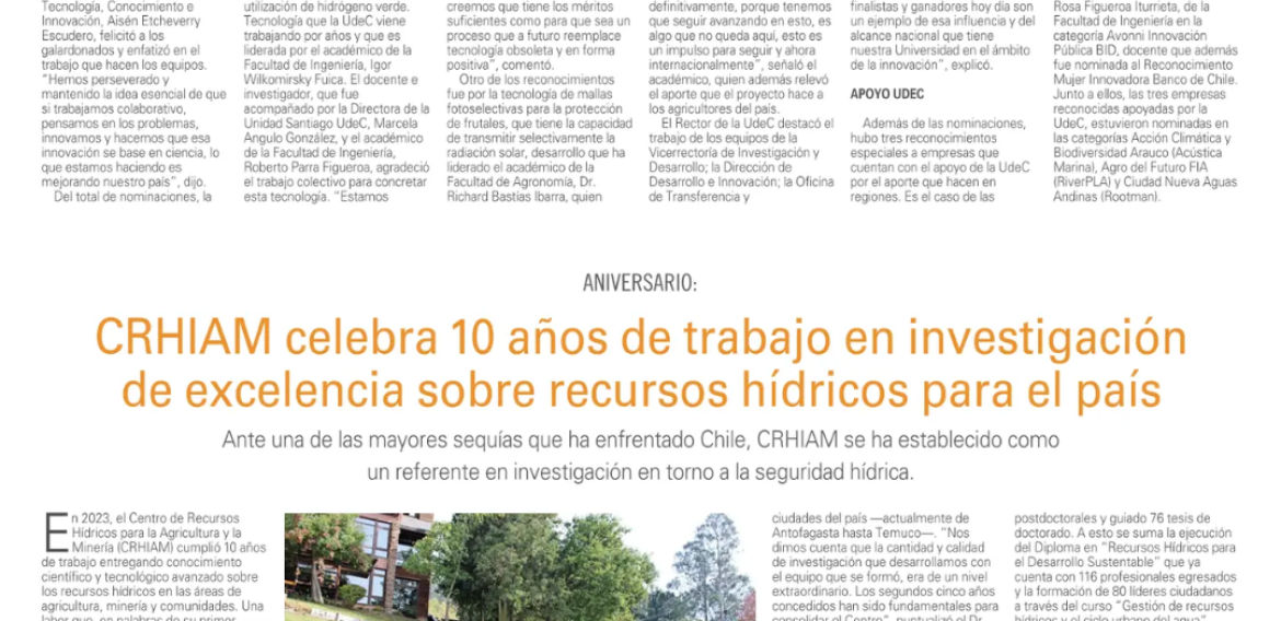 CRHIAM celebra 10 años de trabajo en investigación de excelencia sobre recursos hídricos para el país