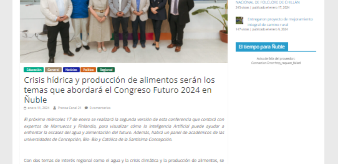 Crisis hídrica y producción de alimentos serán los temas que abordará el Congreso Futuro 2024 en Ñuble