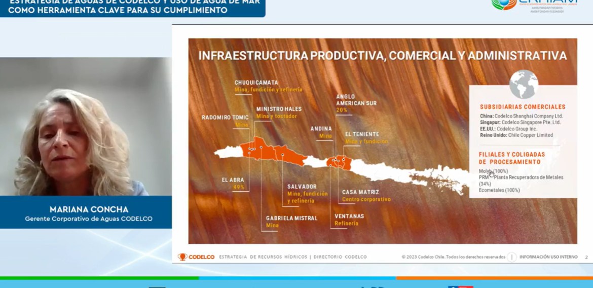 Ciclo de Charlas CRHIAM de Mayo: Mariana Concha de Aguas CODELCO expone sobre el uso de agua de mar en la estrategia hídrica